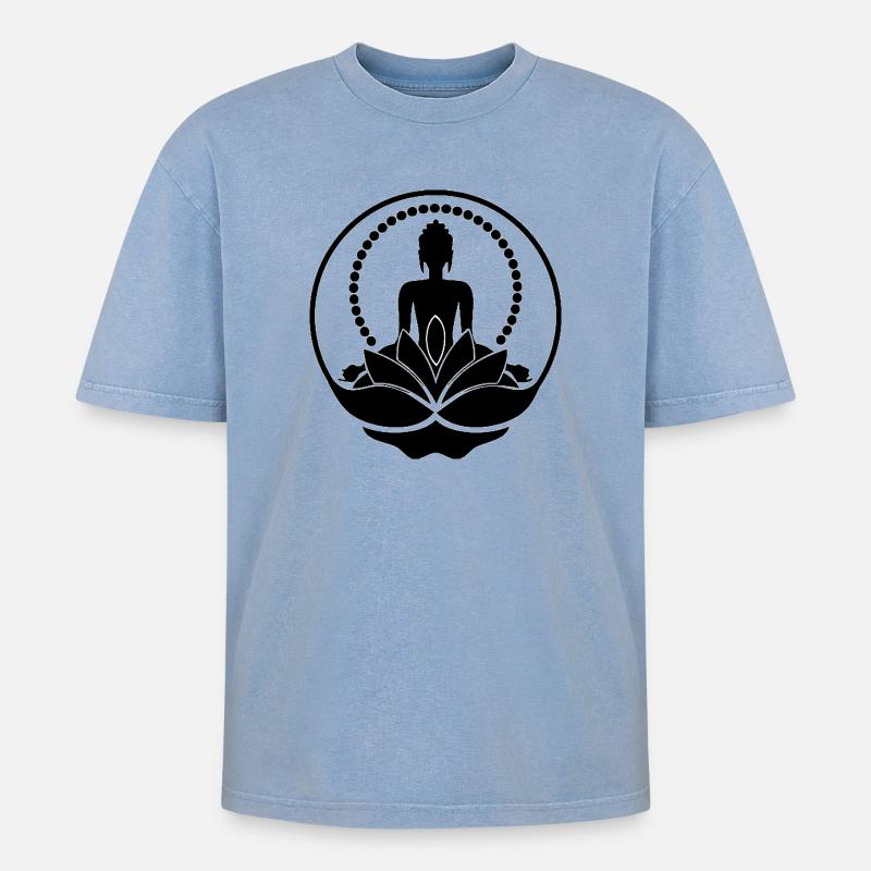 Buddha - Oversized Unisex Premium Acid-Washed T-Shirt - Blau Acid Wash