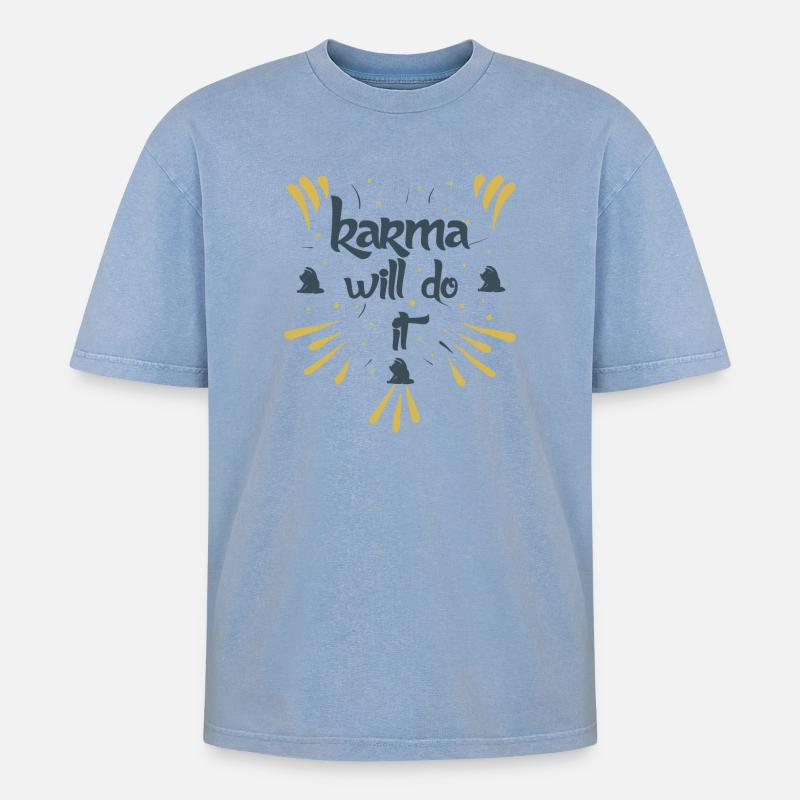 karma will do it kontiki - Oversized Unisex Premium Acid-Washed T-Shirt - Blau Acid Wash