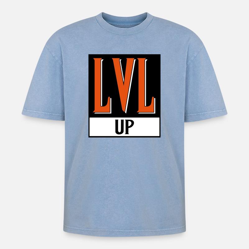 level up nerd cod - Oversized Unisex Premium Acid-Washed T-Shirt - Blau Acid Wash