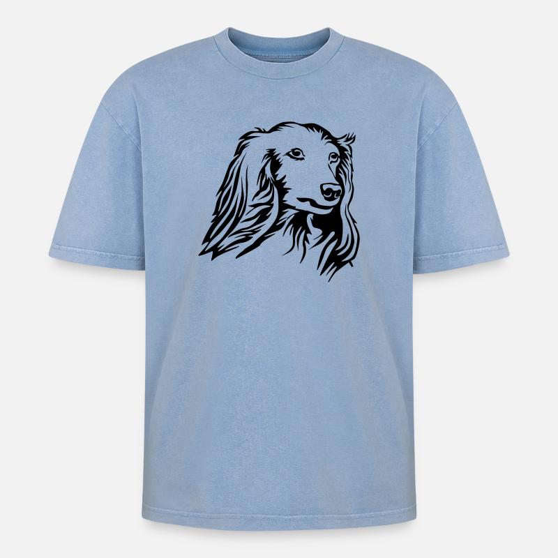 Dackel Kopf - Oversized Unisex Premium Acid-Washed T-Shirt - Blau Acid Wash