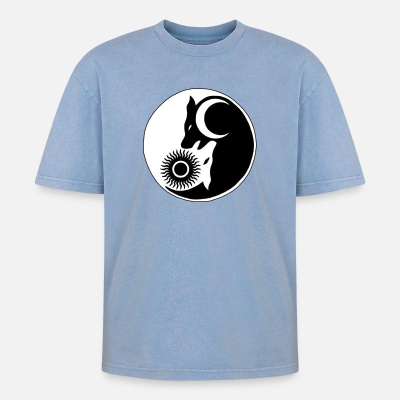 Wolf Yin Yang - Oversized Unisex Premium Acid-Washed T-Shirt - Blau Acid Wash