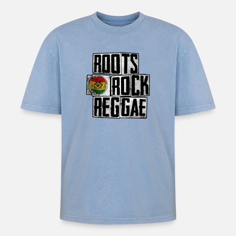 Roots Rock Reggae Design - Oversized Unisex Premium Acid-Washed T-Shirt - Blau Acid Wash