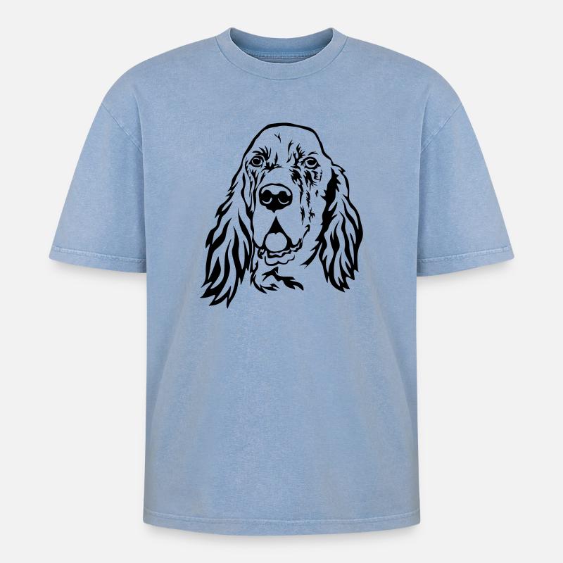 Englischer Setter Kopf - Oversized Unisex Premium Acid-Washed T-Shirt - Blau Acid Wash