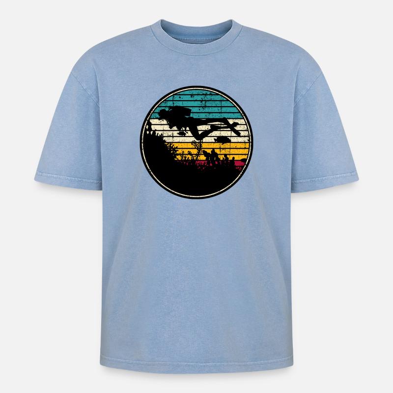 Tauchen - Oversized Unisex Premium Acid-Washed T-Shirt - Blau Acid Wash