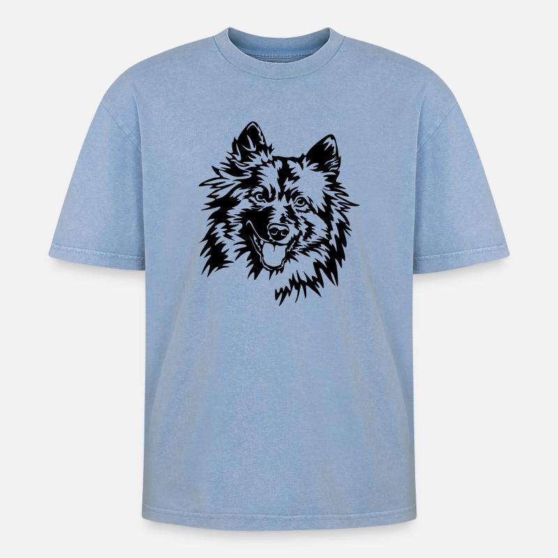 Wolfsspitz Kopf - Oversized Unisex Premium Acid-Washed T-Shirt - Blau Acid Wash