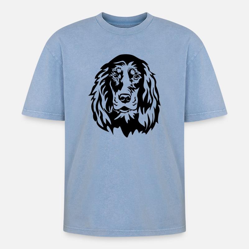 Gordon Setter Kopf - Oversized Unisex Premium Acid-Washed T-Shirt - Blau Acid Wash