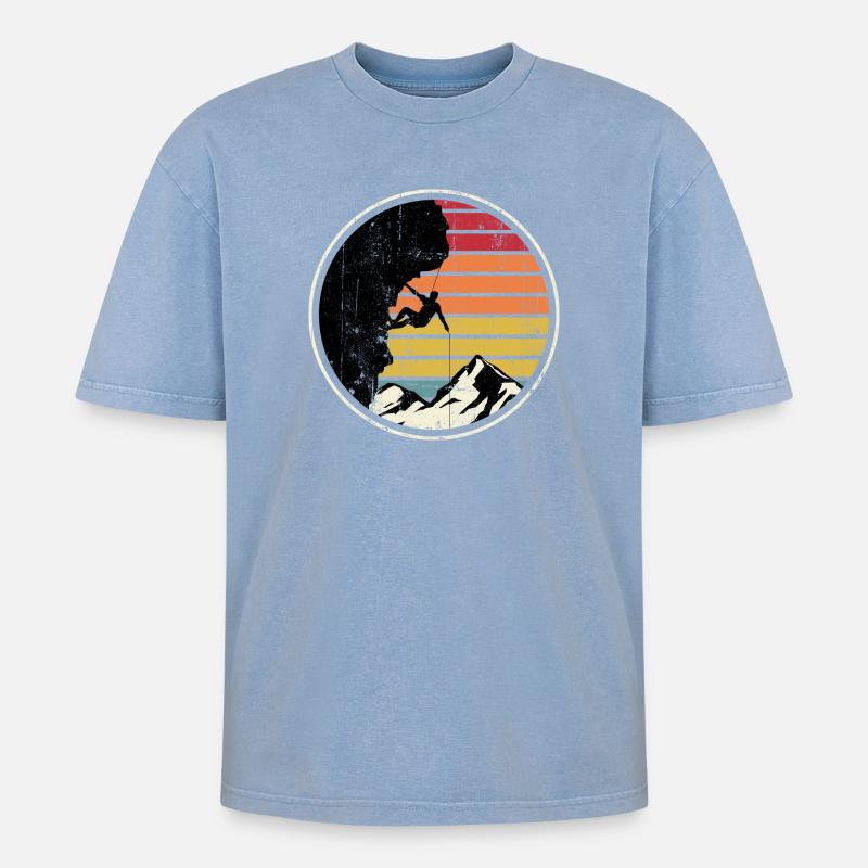 Sunset Summit Climber Silhouette - Oversized Unisex Premium Acid-Washed T-Shirt - acid washed blue