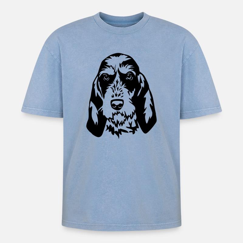 Griffon Bleu de Gascogne Kopf - Oversized Unisex Premium Acid-Washed T-Shirt - Blau Acid Wash