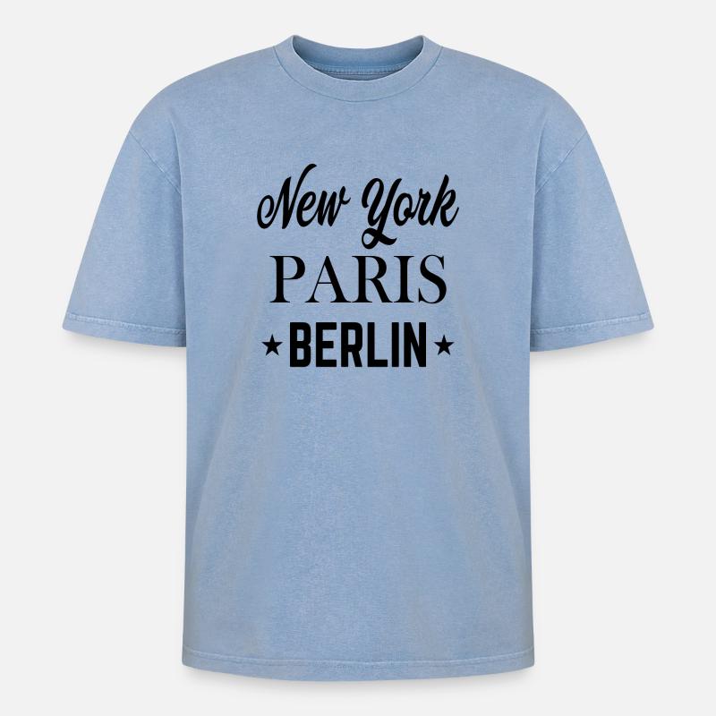 Top Städte der Welt - Oversized Unisex Premium Acid-Washed T-Shirt - Blau Acid Wash