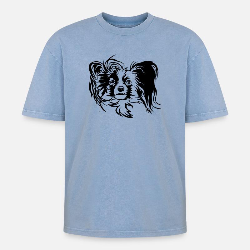 Papillon Kopf - Oversized Unisex Premium Acid-Washed T-Shirt - Blau Acid Wash