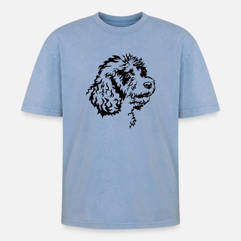 Spanischer Wasserhund Kopf - Oversized Unisex Premium Acid-Washed T-Shirt - Blau Acid Wash