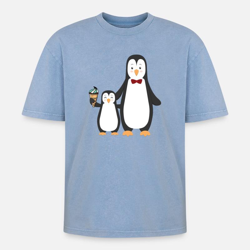 Pinguin Pinguine mit Eis - Oversized Unisex Premium Acid-Washed T-Shirt - Blau Acid Wash