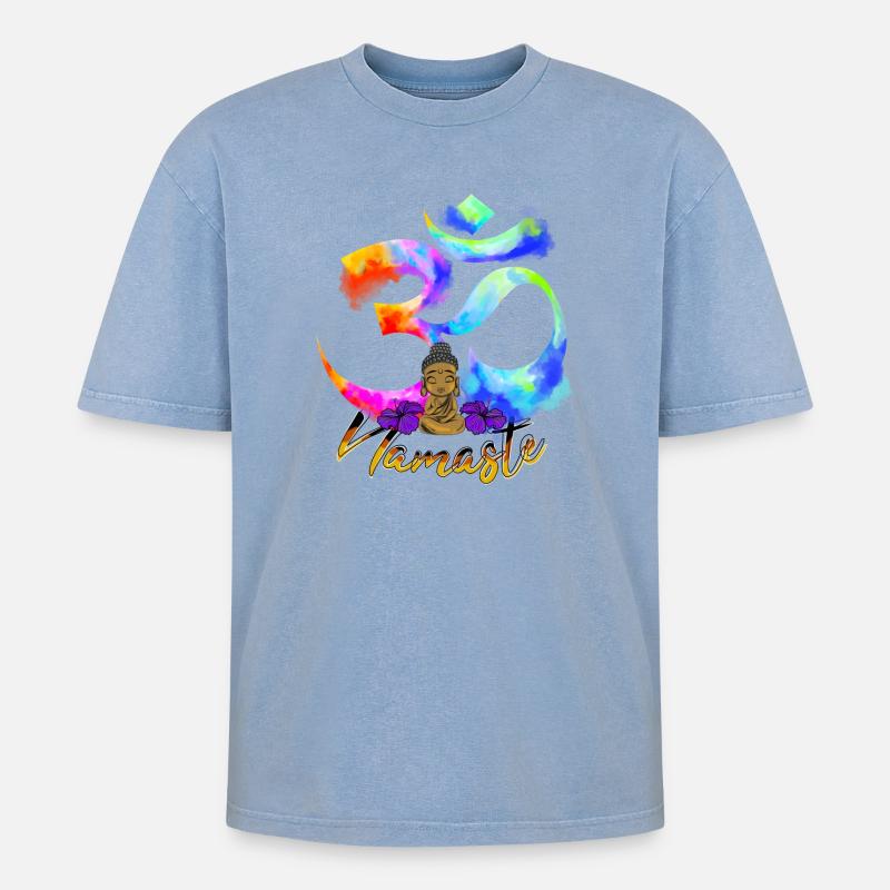 Namaste-Bogen-Iris-Buddha - Oversized Unisex Premium Acid-Washed T-Shirt - Blau Acid Wash