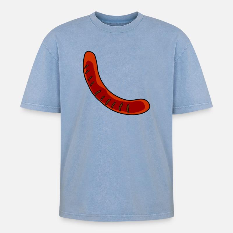 Wurst oder Bratwurst - Oversized Unisex Premium Acid-Washed T-Shirt - Blau Acid Wash