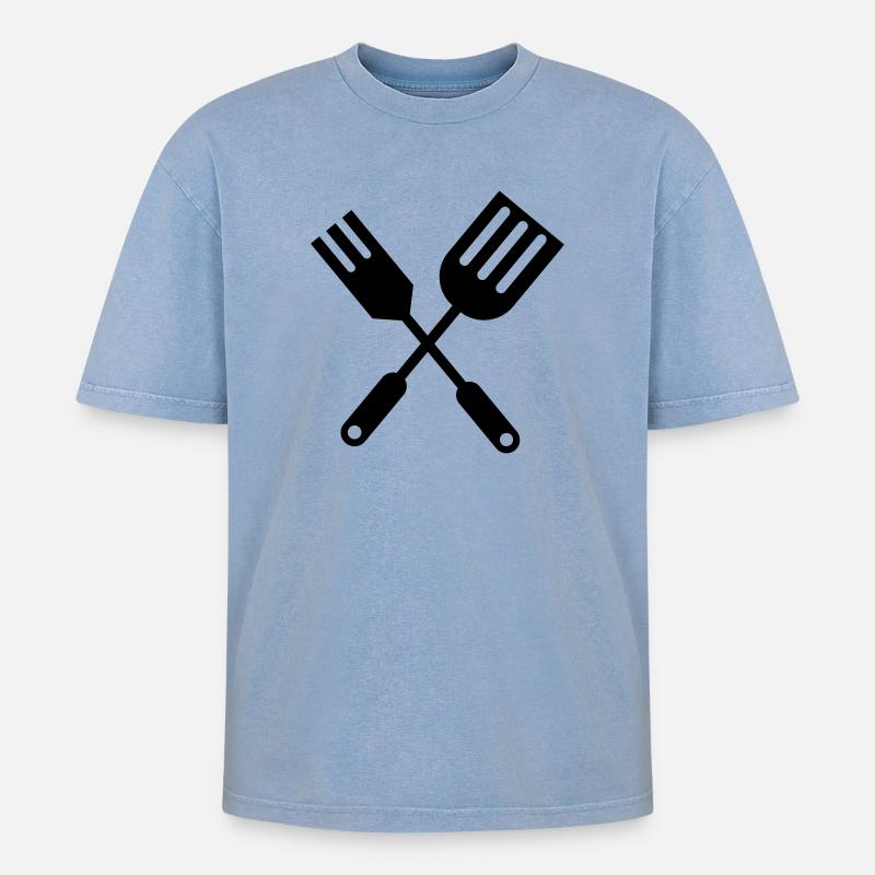 BBQ Küchenbesteck - Oversized Unisex Premium Acid-Washed T-Shirt - Blau Acid Wash