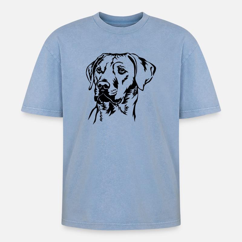 Rhodesian Ridgeback Kopf - Oversized Unisex Premium Acid-Washed T-Shirt - Blau Acid Wash