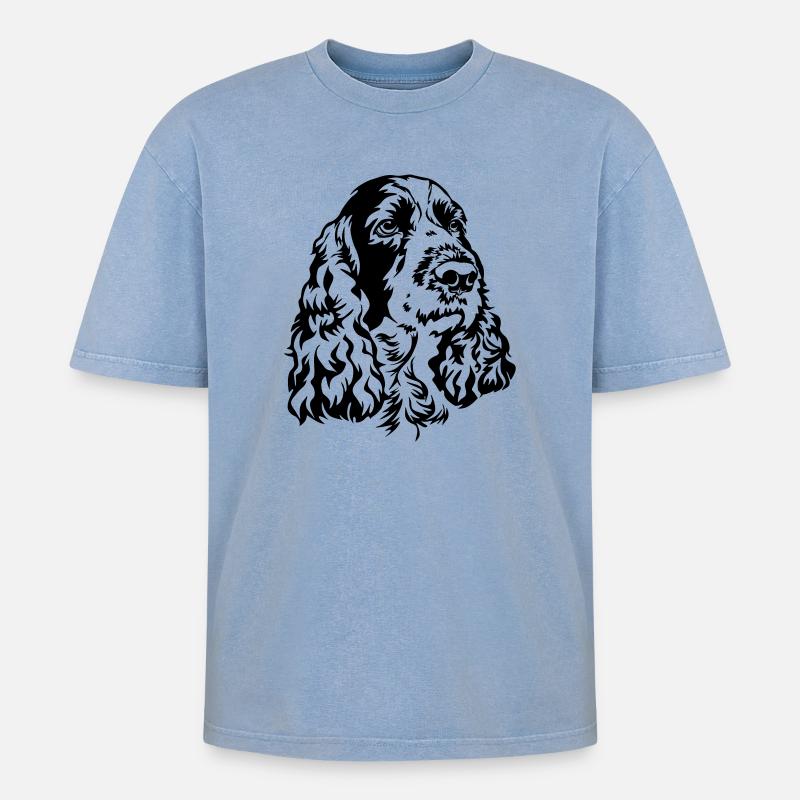 Englischer Springer Spaniel Kopf - Oversized Unisex Premium Acid-Washed T-Shirt - Blau Acid Wash