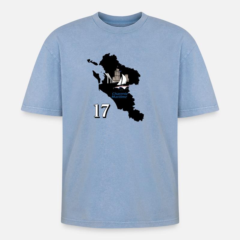 Charente-Maritime - Oversized Unisex Premium Acid-Washed T-Shirt - Blau Acid Wash