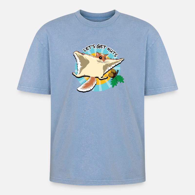 Fliegendes Eichhörnchen - Let es Get Nuts - Oversized Unisex Premium Acid-Washed T-Shirt - Blau Acid Wash