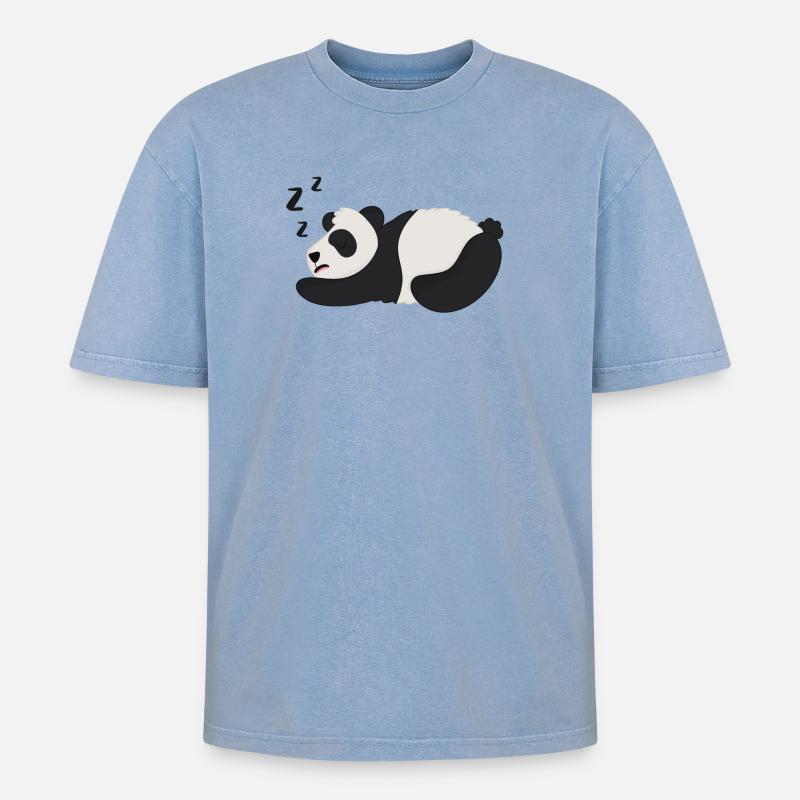 Panda Pandabär - Oversized Unisex Premium Acid-Washed T-Shirt - Blau Acid Wash