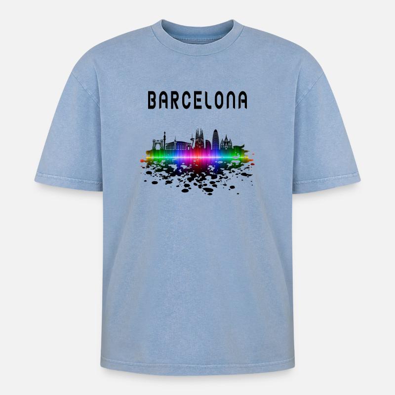 Barcelona Skyline Splash Design / Geschenk - Oversized Unisex Premium Acid-Washed T-Shirt - Blau Acid Wash