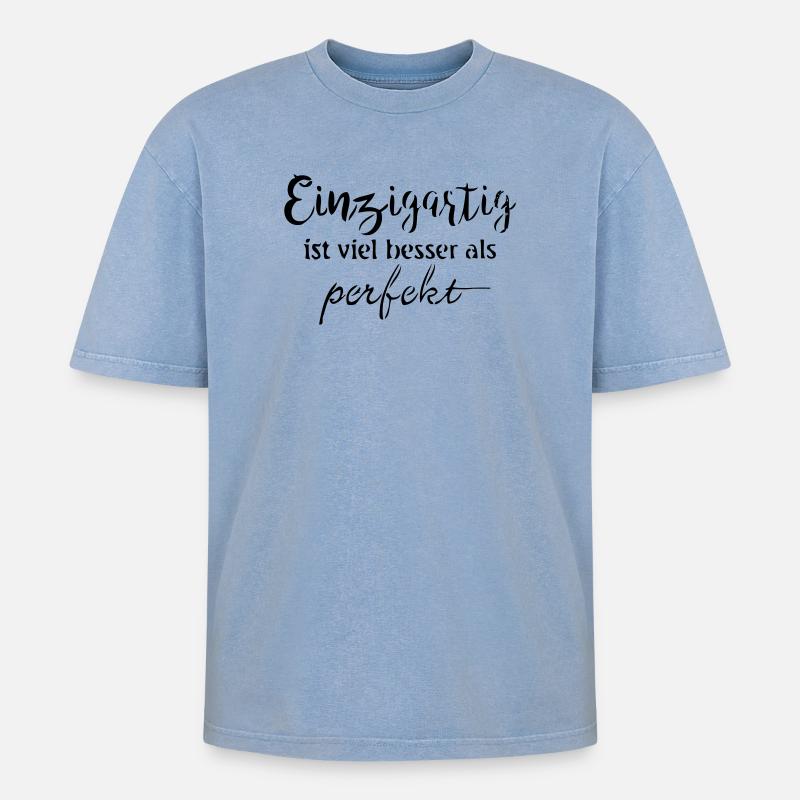 Einzigartig - Oversized Unisex Premium Acid-Washed T-Shirt - Blau Acid Wash