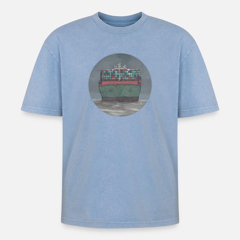 Containerschiff - Oversized Unisex Premium Acid-Washed T-Shirt - Blau Acid Wash