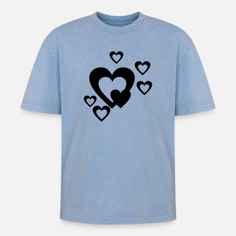 Herz - Oversized Unisex Premium Acid-Washed T-Shirt - Blau Acid Wash