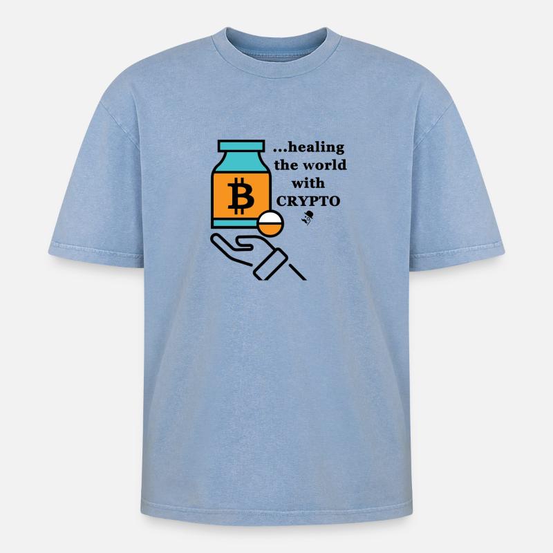 Bitcoin Icon Meme - Oversized Unisex Premium Acid-Washed T-Shirt - Blau Acid Wash