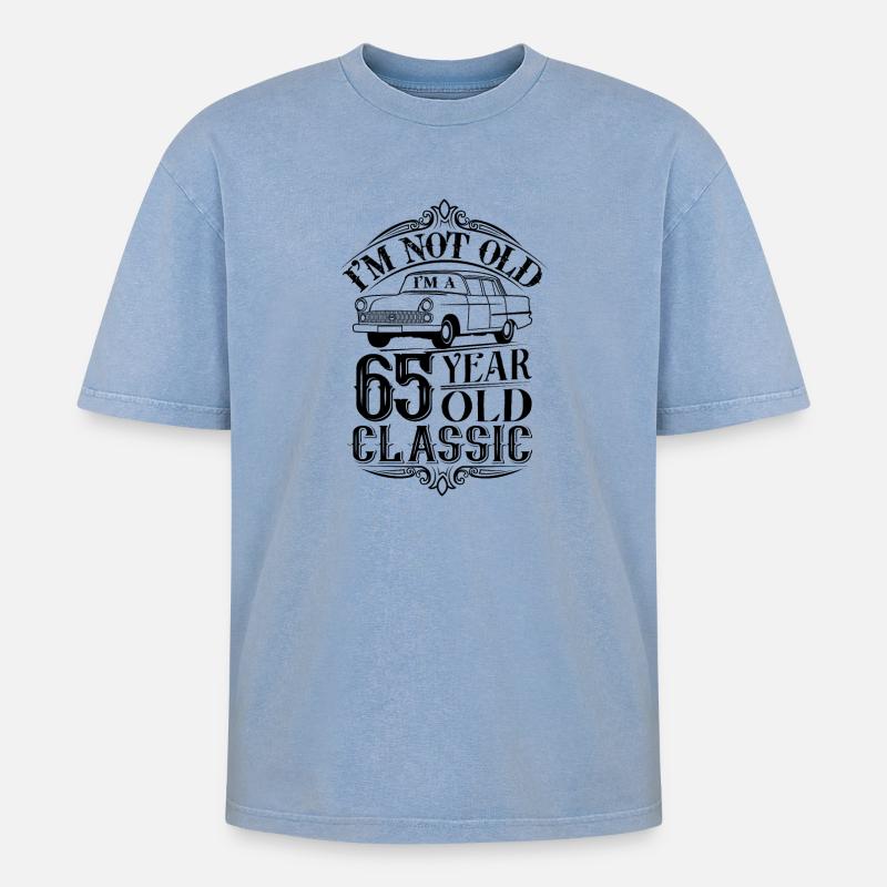 65e anniversaire classique oldtimer - T-shirt Premium unisexe oversize acid-washed - bleu délavé acide