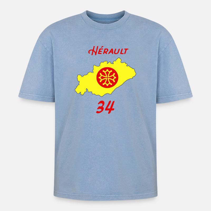 Hérault - Oversized Unisex Premium Acid-Washed T-Shirt - acid washed blue