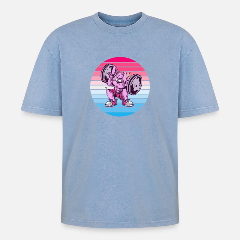Hasen Bodybuilder Design - Oversized Unisex Premium Acid-Washed T-Shirt - Blau Acid Wash