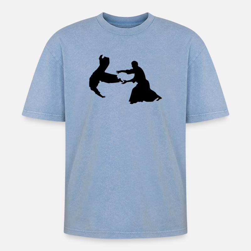 Aikido throw - Oversized Unisex Premium Acid-Washed T-Shirt - acid washed blue