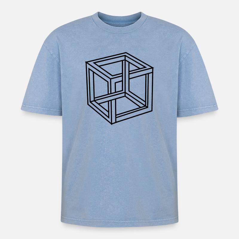 Esher unmöglicher Block oder Quadrat - Oversized Unisex Premium Acid-Washed T-Shirt - Blau Acid Wash