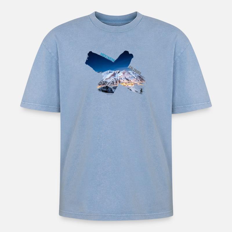 Obertauern X-Style - Oversized Unisex Premium Acid-Washed T-Shirt - Blau Acid Wash