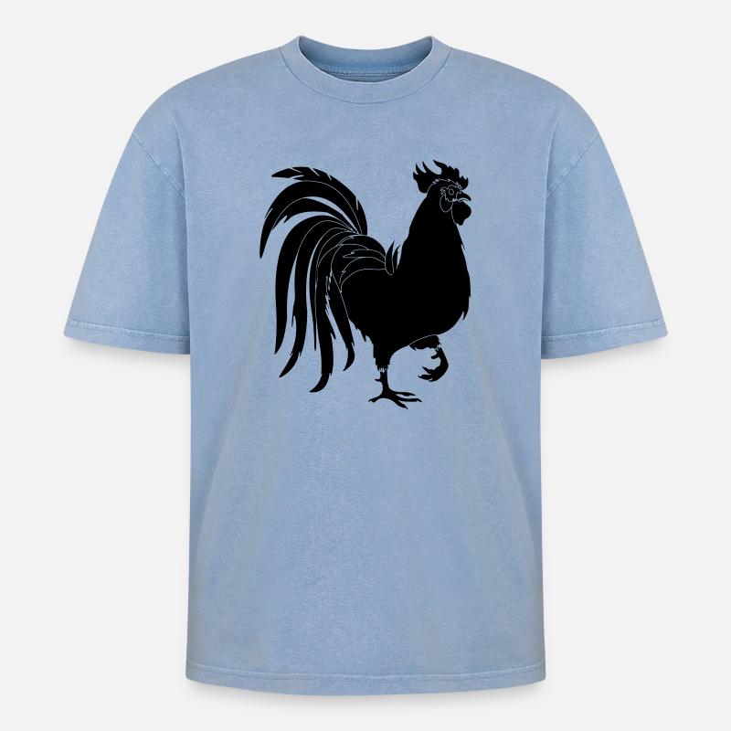 Schwarzer Hahn - Oversized Unisex Premium Acid-Washed T-Shirt - Blau Acid Wash