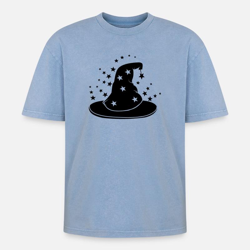 Magischer Zaubererhut mit Sternen - Oversized Unisex Premium Acid-Washed T-Shirt - Blau Acid Wash