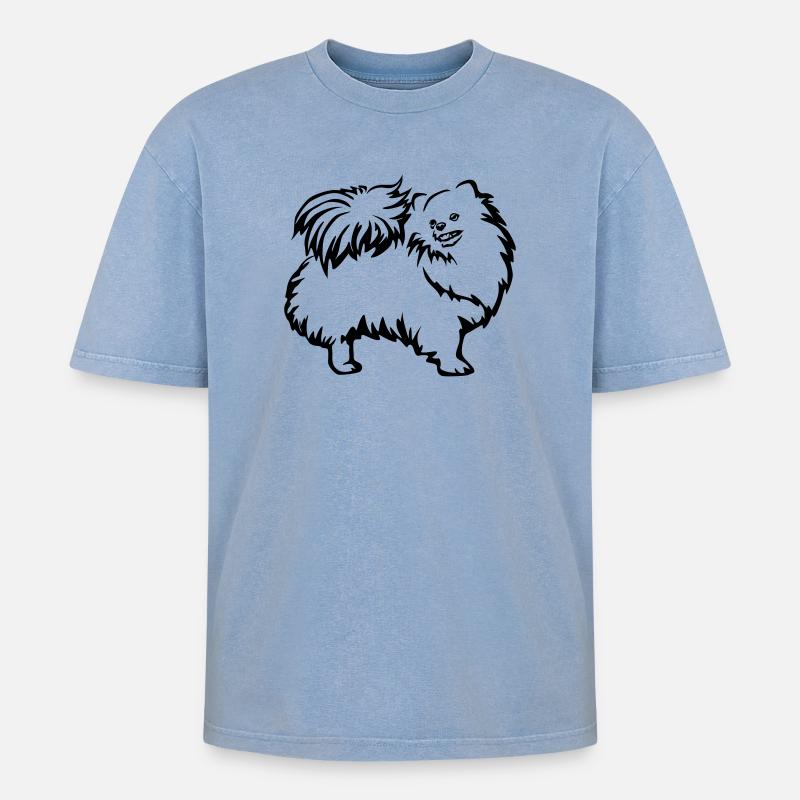 Zwergspitz - Oversized Unisex Premium Acid-Washed T-Shirt - Blau Acid Wash