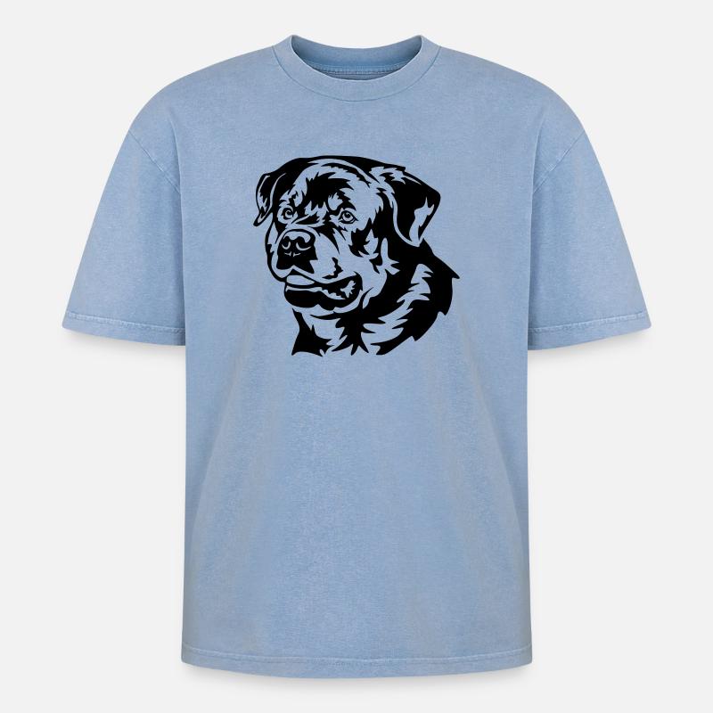 Tête de Rottweiler - T-shirt Premium unisexe oversize acid-washed - bleu délavé acide