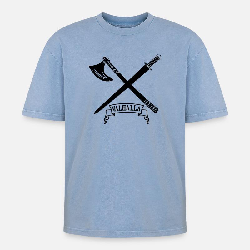Valhalla avec hache et épée - T-shirt Premium unisexe oversize acid-washed - bleu délavé acide