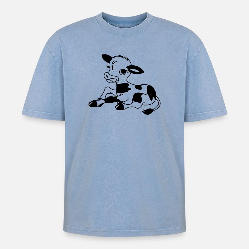 Kalb - Oversized Unisex Premium Acid-Washed T-Shirt - Blau Acid Wash