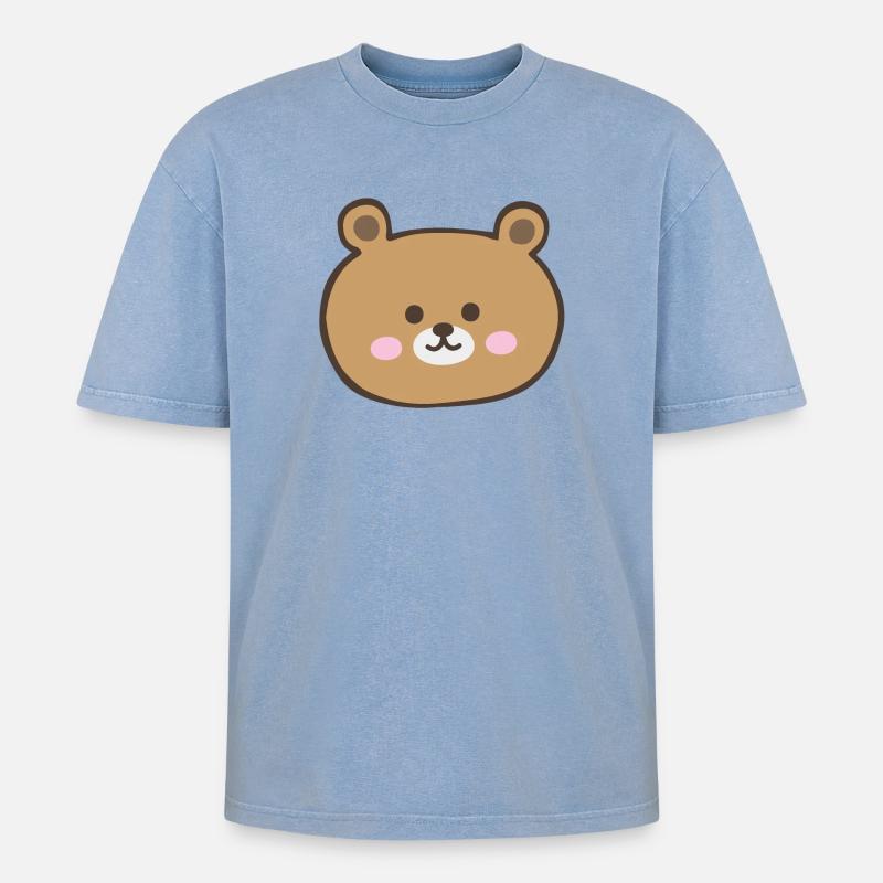 Bear Face - Oversized Unisex Premium Acid-Washed T-Shirt - acid washed blue