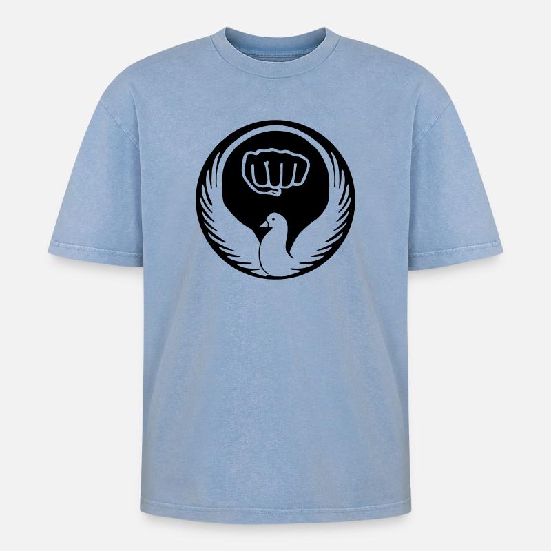 Wado-Taube mit Karate-Faust - Oversized Unisex Premium Acid-Washed T-Shirt - Blau Acid Wash