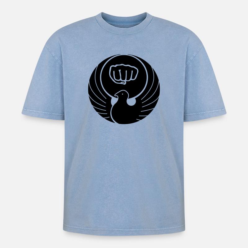 Wado-Taube mit Karate-Faust - Oversized Unisex Premium Acid-Washed T-Shirt - Blau Acid Wash