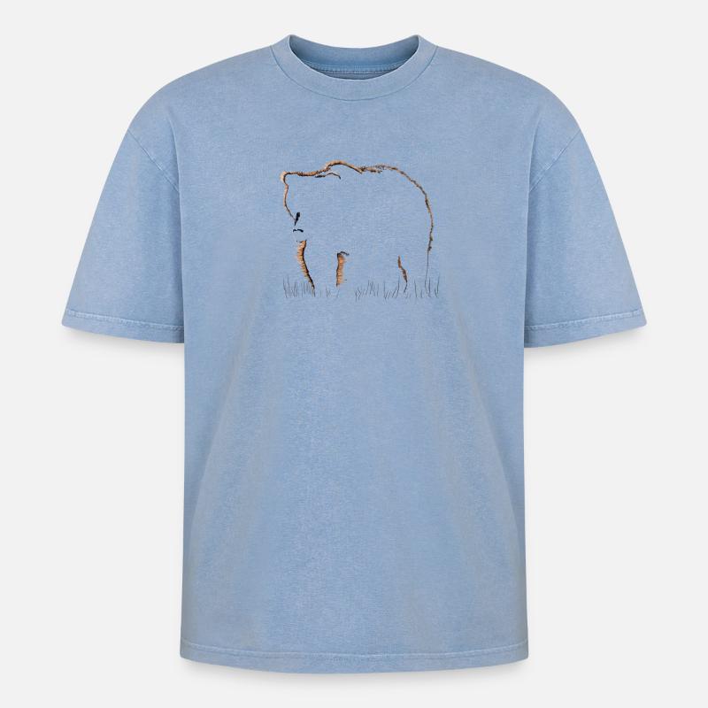 Bär - Oversized Unisex Premium Acid-Washed T-Shirt - Blau Acid Wash