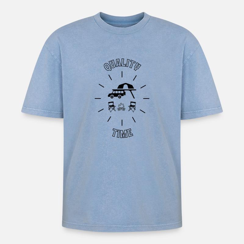 Camping mit Dachzelt - Oversized Unisex Premium Acid-Washed T-Shirt - Blau Acid Wash
