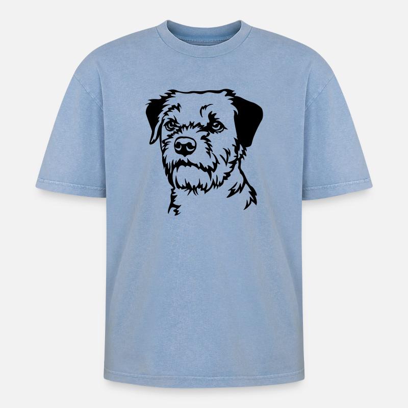 Border Terrier Kopf - Oversized Unisex Premium Acid-Washed T-Shirt - Blau Acid Wash