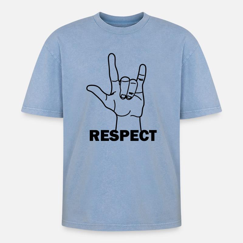 Handgeste Respekt mit Text RESPEKT - Oversized Unisex Premium Acid-Washed T-Shirt - Blau Acid Wash