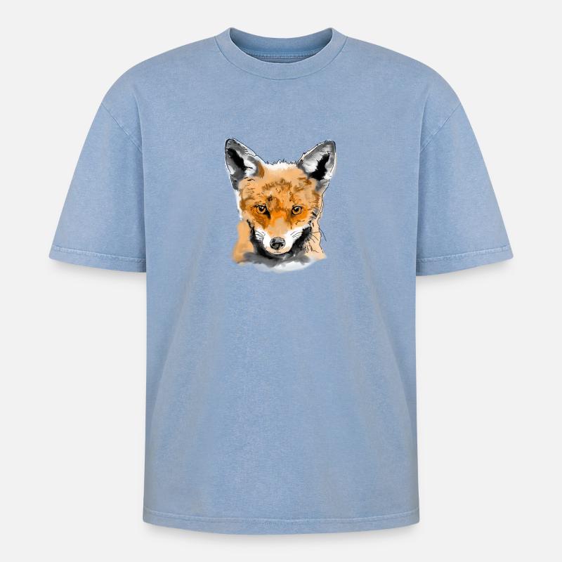 Fuchs - Oversized Unisex Premium Acid-Washed T-Shirt - Blau Acid Wash