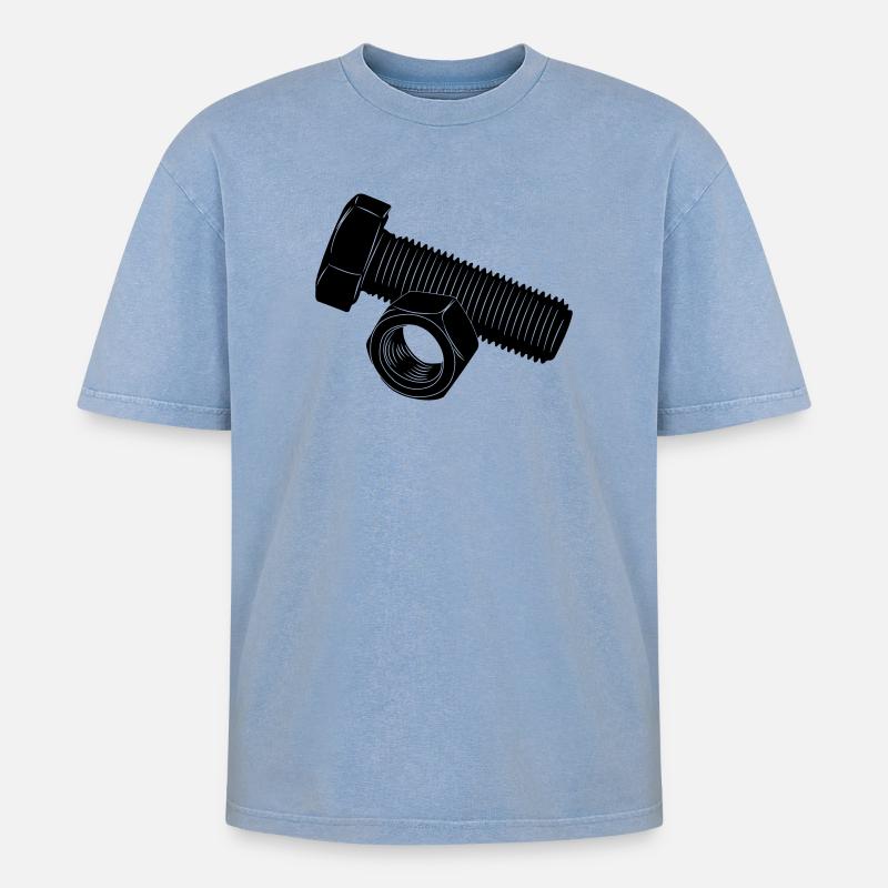 Schraube und Mutter - Oversized Unisex Premium Acid-Washed T-Shirt - Blau Acid Wash